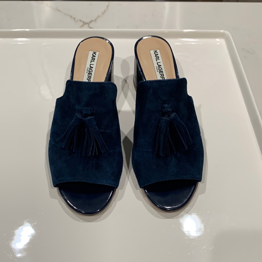 Ladies size 7.5 Karl Lagerfeld shoes . Navy or blue suede heels